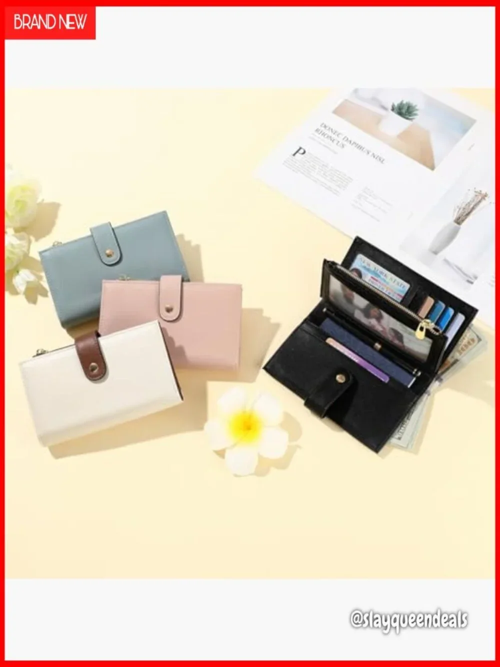 Large Capacity RFID Blocking Vegan Leather Trifold Wallet with Pen Holder